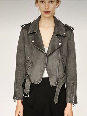 ZARA Basic Faux Suede Moto Jacket | Charcoal Grey | Size Small